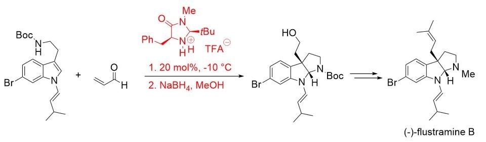 The synthesis of (–)-flustramine B  using  (2S,5S)-(−)-2-tert-butyl-3-methyl-5-benzyl-4-imidazolidinone