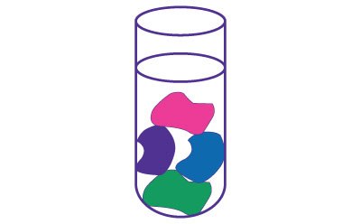 This illustration depicts the initial step of DNA/RNA purification, starting with a biological sample containing the nucleic acids to be extracted.