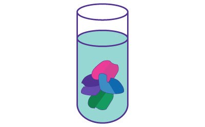 An illustration showing the addition of lysis buffer and proteinase K to a sample, highlighting the breakdown of cellular components to release nucleic acids.