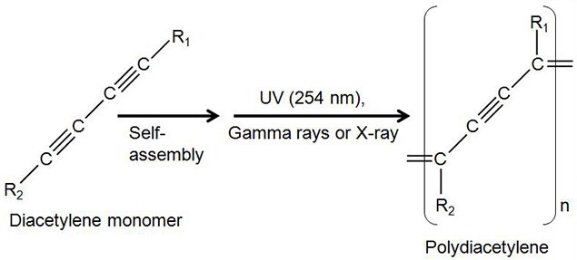 Photopolymerization of diacetylene lipid monomer.