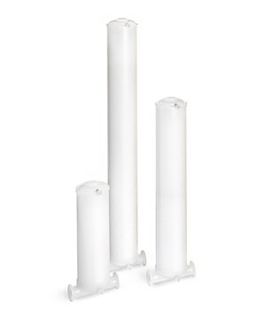 Three Opticap® T-line capsules of varying sizes.