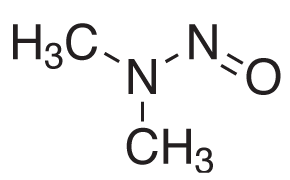 Chemical Structural representation of N-Nitrosodimethylamine (NDMA)