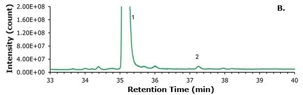 Zoomed chromatogram showing semaglutide main peak with low-level N-terminal histidine modification impurity in commercial sample.