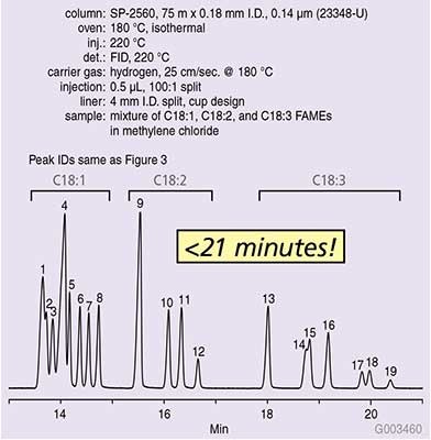 Detailed Analysis of C18 FAME Isomers on the 75 m SP-2560 Column (23348-U)