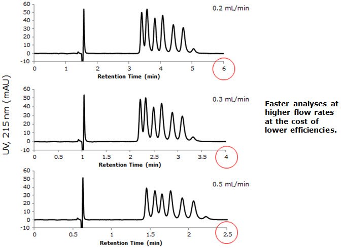 Resolution of Insulin Variants: Effect of Flow Rate