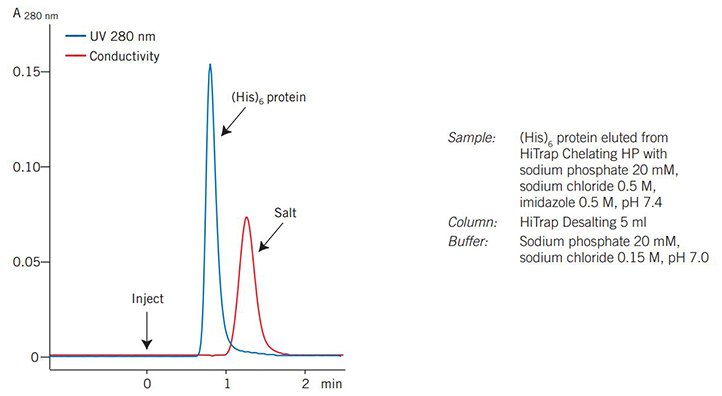 Desalting of a (His)6 fusion protein on ÄKTAprime plus.