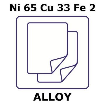 Monel&#174; alloy 400, Ni65Cu33Fe2 foil, 100 x 100mm, 0.2mm thickness, annealed