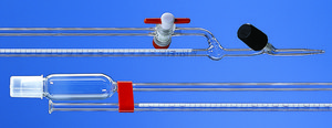 BRAND® BLAUBRAND® micro burette, bang pattern, straight stopcock volume 2 mL, accuracy: ±0.010 mL, borosilicate glass 3.3 (Schellbach PTFE spindle grad. in blue)