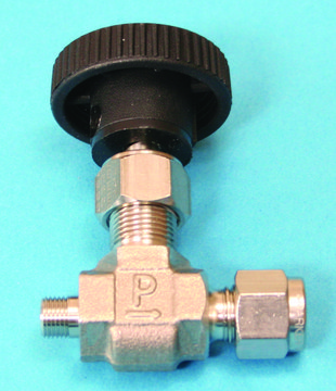 Lecture-bottle control valve with compression fitting tube outlet O.D. 1/4&#160;in., stainless steel