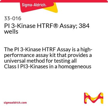 PI 3-Kinase HTRF&#174; Assay; 384 wells The PI 3-Kinase HTRF Assay is a high-performance assay kit that provides a universal method for testing all Class I PI3-Kinases in a homogeneous format. This pack size has a screening capacity of 1 plate.