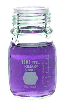 KIMBLE&#174; KIMAX&#174; Media bottle without cap, round transparent borosilicate glass bottle, bottle capacity (100&#160;mL), non-sterile