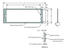 Grace Bio-Labs HybriWell™ sealing system, SecureSeal™ adhesive chamber chamber volume 275-320 μL, L × W × thickness 60 mm × 21 mm × 0.15 mm, port diam. 3.2 mm