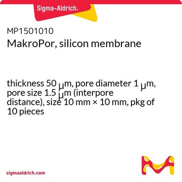 MakroPor, silicon membrane thickness 50&#160;&#956;m, pore diameter 1&#160;&#956;m, pore size 1.5&#160;&#956;m (interpore distance), size 10&#160;mm × 10&#160;mm, pkg of 10&#160;pieces