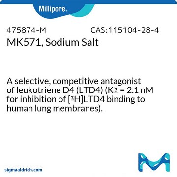 MK571，钠盐 A selective, competitive antagonist of leukotriene D4 (LTD4) (Ki = 2.1 nM for inhibition of [&#179;H]LTD4 binding to human lung membranes).