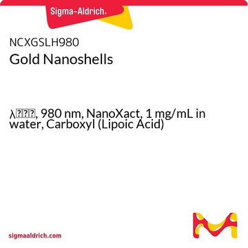 Gold Nanoshells &#955;max, 980&#160;nm, NanoXact, 1&#160;mg/mL in water, Carboxyl (Lipoic Acid)