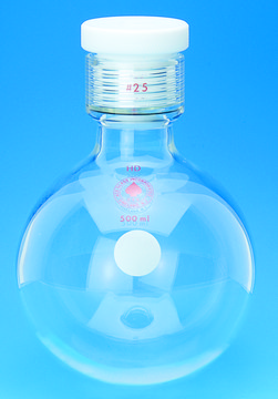 Ace round-bottom pressure flask with Ace-Thred 15 PTFE front-seal plug, capacity 500&#160;mL