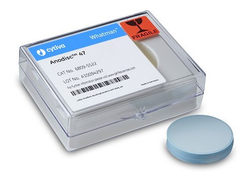 Whatman&#174; Anodisc inorganic filter membrane unsupported, diam. 13&#160;mm, pore size 0.2&#160;&#956;m, autoclavable