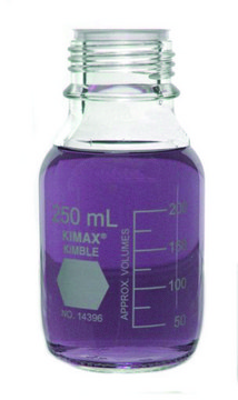 KIMBLE&#174; KIMAX&#174; Media bottle without cap, round transparent borosilicate glass, bottle capacity (250&#160;mL), non-sterile