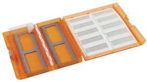 Premium Plus Slide Box to hold, 100 slide(s), translucent orange acrylonitrile-butadiene-styrene (ABS)