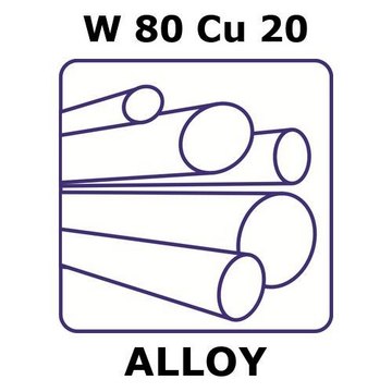 Tungsten-copper alloy, W80Cu20 200mm rod, 25mm diameter