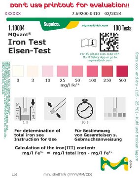 铁测试 colorimetric, 3-500&#160;mg/L (Fe2+), MQuant&#174;