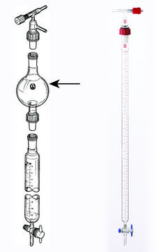 Flash-chromatography assembly with threaded joints capacity 1,000&#160;mL, With fritted disc (porosity C), joint: ST/NS 45/40