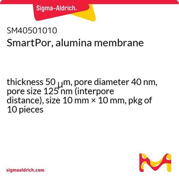 SmartPor, alumina membrane thickness 50&#160;&#956;m, pore diameter 40&#160;nm, pore size 125&#160;nm (interpore distance), size 10&#160;mm × 10&#160;mm, pkg of 10&#160;pieces