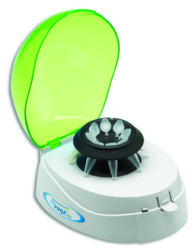 MyFuge&#8482; mini centrifuge green lid, with 2 rotors, AC/DC input 110 - 240 V AC, European 2-pin plug