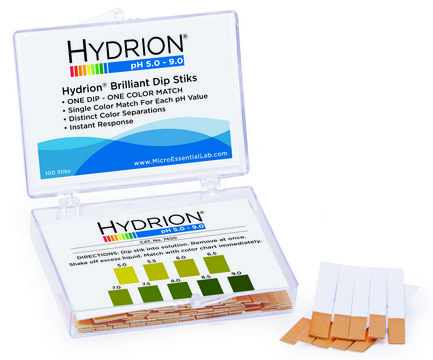 Hydrion&#174; Brilliant pH dip stiks pH range 5.0-9.0