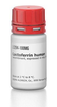 Lactoferrin human recombinant, expressed in rice, Iron saturated, &#8805;90% (SDS-PAGE)