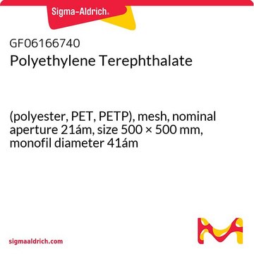 Polyethylene Terephthalate (polyester, PET, PETP), mesh, nominal aperture 21ám, size 500 × 500&#160;mm, monofil diameter 41ám