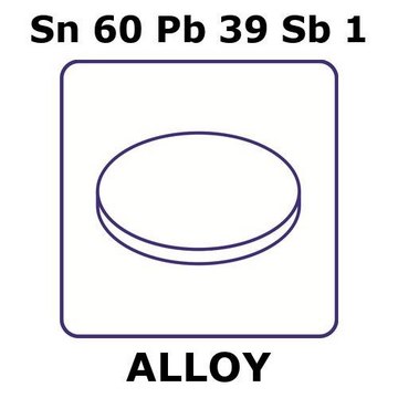 Tin-lead-antimony alloy, Sn60Pb39Sb1 foil, 50mm disks, 0.006mm thickness