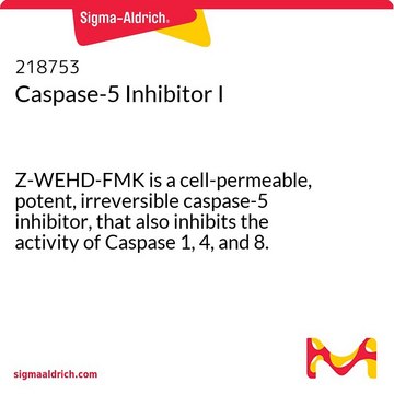 Caspase-5 Inhibitor I Z-WEHD-FMK is a cell-permeable, potent, irreversible caspase-5 inhibitor, that also inhibits the activity of Caspase 1, 4, and 8.