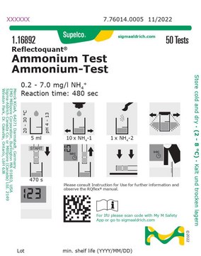 铵测试预装试剂 reflectometric, 0.2-7.0&#160;mg/L (NH4+), for use with REFLECTOQUANT&#174;