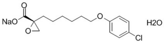 Etomoxir A cell-permeable, irreversible, and stereospecific compound that is shown to inhibit carnitine palmitoyltransferase (CPT)-1 and DGAT activity in the mitochondria of rat heart H9c2 myoblastic cells.