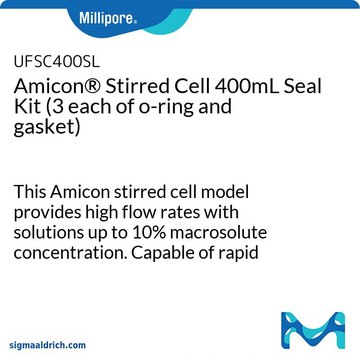 Amicon&#174; Stirred Cell 400mL Seal Kit (3 each of o-ring and gasket) This Amicon stirred cell model provides high flow rates with solutions up to 10% macrosolute concentration. Capable of rapid concentration, or salt removal followed by concentration in the same unit.