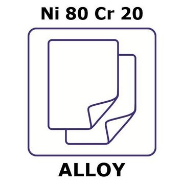 Nickel-chromium alloy, Ni80Cr20 foil, 150 x 150mm, 0.025mm thickness, as rolled, light tight (lt)