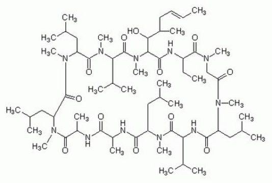 环孢菌素 A，来源于多孔木霉 Cyclosporin A, CAS 59865-13-3, is an immunosuppressant that induces apoptosis in rat thymocytes and in the murine B cell lymphoma cell line, WEH1-231. Induces cardiomyocytes formation from ESCs.