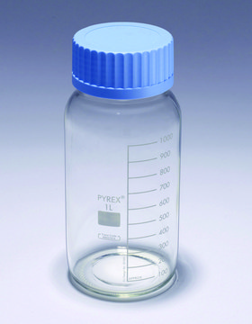 Pyrex&#174; Media-Lab Bottles, wide mouth, with polypropylene cap and pouring ring, with printed trace code