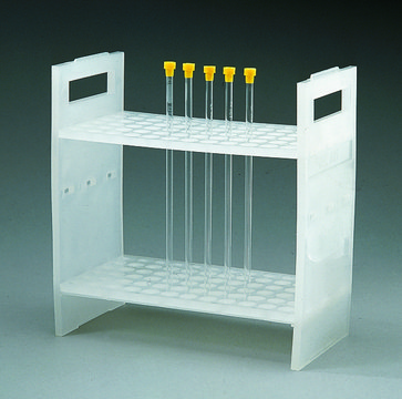 Polypropylene NMR tube rack holds seventy-two 5 mm tubes