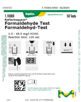 Formaldehyde Test reflectometric, 1.0-45.0&#160;mg/L (HCHO), for use with REFLECTOQUANT&#174;