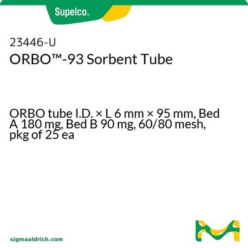 ORBO&#8482;-93 Sorbent Tube ORBO tube I.D. × L 6&#160;mm × 95&#160;mm, Bed A 180&#160;mg, Bed B 90&#160;mg, 60/80&#160;mesh, pkg of 25&#160;ea