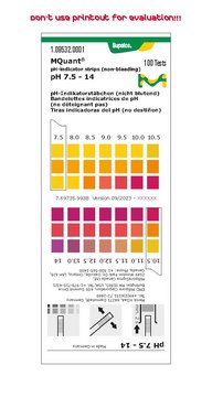 pH-indicator strips pH 7.5 - 14 non-bleeding, colorimetric, pH range 7.5-14.0, graduations and accuracy accuracy: 0.5&#160;pH unit, MQuant&#174;