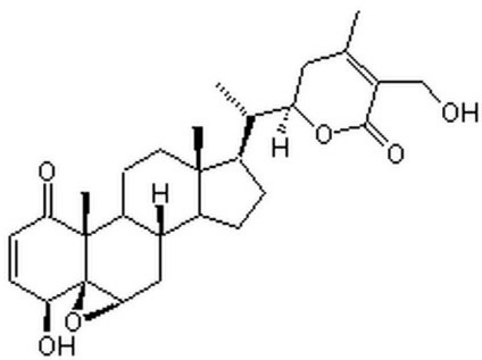 Withaferin A, Withania somnifera A cell-permeable steroidal lactone that displays antitumor, anti-inflammatory, radiosensitizing, and immunosuppressive properties.