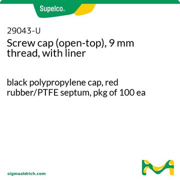 带衬垫的螺纹盖（9mm 螺纹） black polypropylene cap, red rubber/PTFE septum, pkg of 100&#160;ea