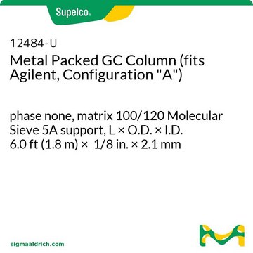 Metal Packed GC Column (fits Agilent, Configuration "A") phase none, matrix 100/120 Molecular Sieve 5A support, L × O.D. × I.D. 6.0&#160;ft (1.8&#160;m) × 1/8&#160;in. × 2.1&#160;mm