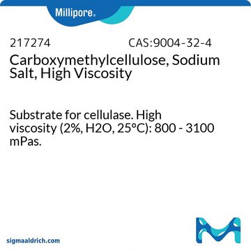 Carboxymethylcellulose, Sodium Salt, High Viscosity Substrate for cellulase. High viscosity (2%, H2O, 25°C): 800 - 3100 mPas.