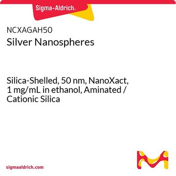 银纳米球 Silica-Shelled, 50&#160;nm, NanoXact, 1&#160;mg/mL in ethanol, Aminated / Cationic Silica