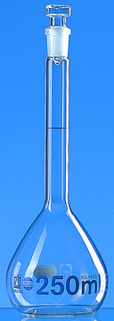 BRAND&#174; BLAUBRAND&#174; volumetric flask, glass stopper, clear glass volume 250&#160;mL, accuracy: 0.15&#160;mL, neck joint: ST/NS 14/23, glass stopper