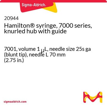 Hamilton&#174; syringe, 7000 series, knurled hub with guide 7001, volume 1&#160;&#956;L, needle size 25s ga (blunt tip), needle L 70&#160;mm (2.75&#160;in.)